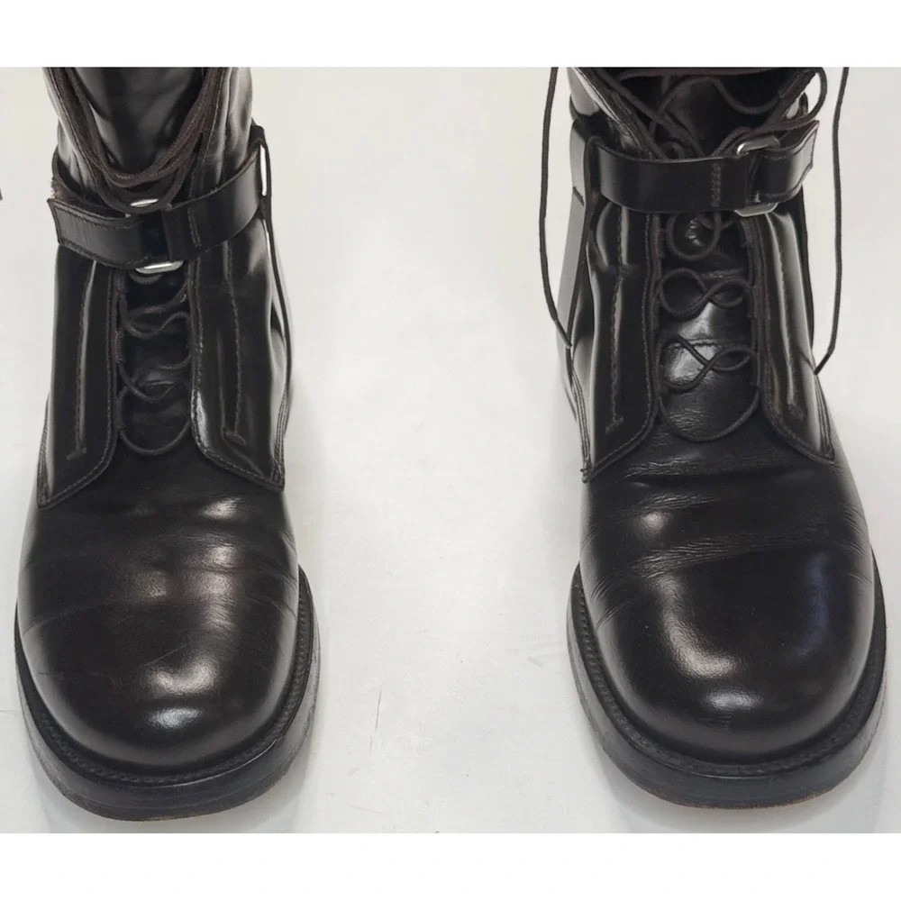 Jil‎ Sander Men's Military Ankle Belt Harness Lace Up Brown Leather Boots Size 8